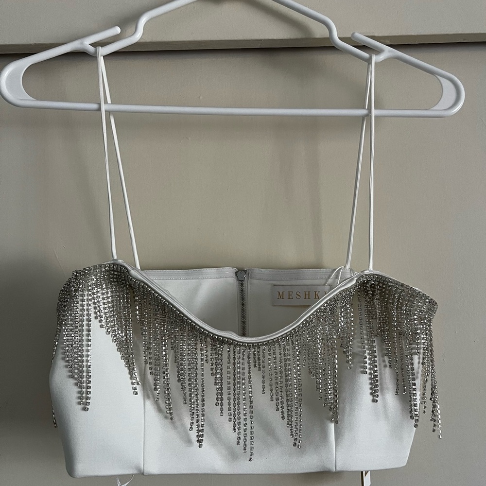 New Meshki Diamanté Fringe Crop top